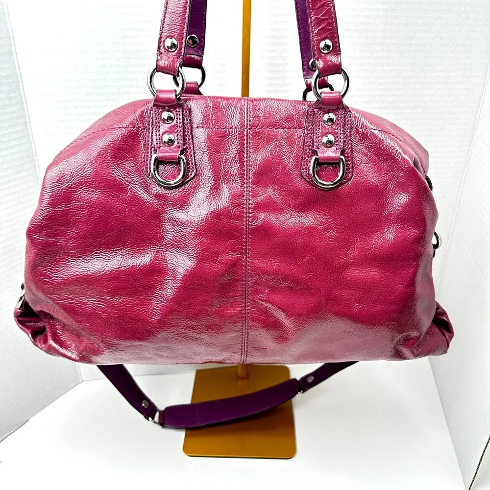 Coach Ashley Magenta Crimson Patent Leather Pleated Satchel Shoulder Bag F15455